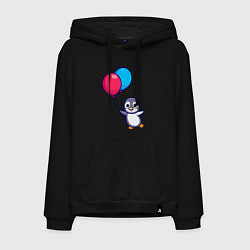 Толстовка-худи хлопковая мужская Милый пингвин с воздушными шариками, цвет: черный