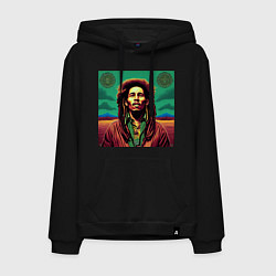 Толстовка-худи хлопковая мужская Digital Art Bob Marley in the field, цвет: черный