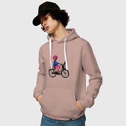 Толстовка-худи хлопковая мужская Девушка с собачкой на велосипеде, цвет: пыльно-розовый — фото 2