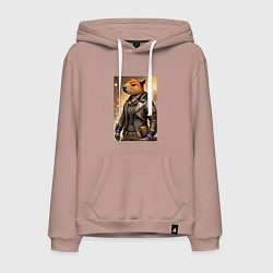 Толстовка-худи хлопковая мужская Cool capybara - steampunk - neural network, цвет: пыльно-розовый