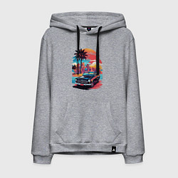 Толстовка-худи хлопковая мужская Автомобиль на пляже, цвет: меланж
