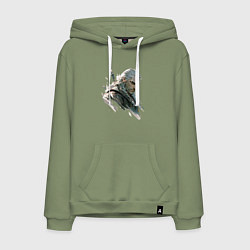 Толстовка-худи хлопковая мужская Портрет Ведьмака, цвет: авокадо