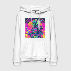 Толстовка-худи хлопковая мужская Кислотный самурай скелет в стиле retrowave, цвет: белый