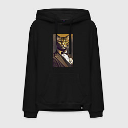 Толстовка-худи хлопковая мужская Крутой котяра - джентльмен - нейросеть, цвет: черный
