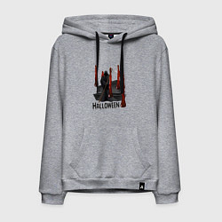 Толстовка-худи хлопковая мужская Хэллоуин тусовка на кладбище, цвет: меланж