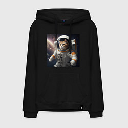 Толстовка-худи хлопковая мужская Кот астронавт cosmos collection, цвет: черный