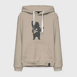 Толстовка-худи хлопковая мужская Мишка рокер, цвет: миндальный