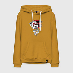 Толстовка-худи хлопковая мужская Тату японский дракон с красным солнцем, цвет: горчичный