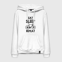 Толстовка-худи хлопковая мужская Eat sleep bike repeat, цвет: белый