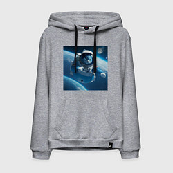 Толстовка-худи хлопковая мужская Голубой котик космонавт, цвет: меланж