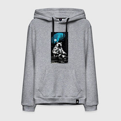 Толстовка-худи хлопковая мужская Медведь-космонавт - нейросеть, цвет: меланж