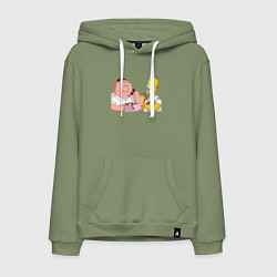 Толстовка-худи хлопковая мужская Питер и Гомер едят пончики, цвет: авокадо