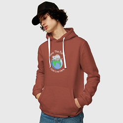 Толстовка-худи хлопковая мужская Save the earth cats live here, цвет: кирпичный — фото 2