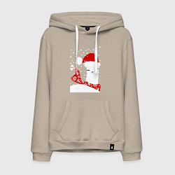 Толстовка-худи хлопковая мужская Лама в шапочке и шарфе, цвет: миндальный