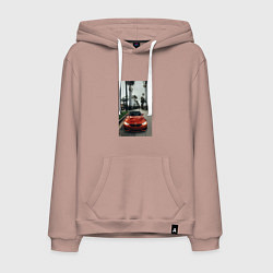 Толстовка-худи хлопковая мужская Современные машины, цвет: пыльно-розовый