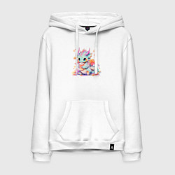 Толстовка-худи хлопковая мужская Маленький милый дракончик, цвет: белый