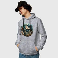 Толстовка-худи хлопковая мужская Китайский дракон в круге, цвет: меланж — фото 2