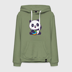 Толстовка-худи хлопковая мужская Панда с мячиком, цвет: авокадо