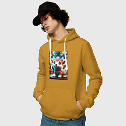 Толстовка-худи хлопковая мужская Оленёнок в свитере, цвет: горчичный — фото 2