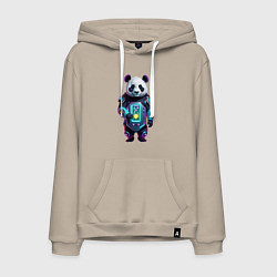 Толстовка-худи хлопковая мужская Крутой кибер панда, цвет: миндальный