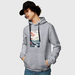 Толстовка-худи хлопковая мужская Горный пейзаж в японском стиле, цвет: меланж — фото 2