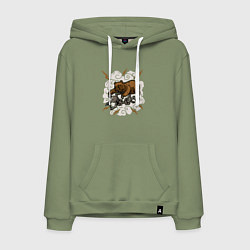 Толстовка-худи хлопковая мужская Скелет против медведя, цвет: авокадо