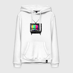 Толстовка-худи хлопковая мужская Старый телевизор no signal, цвет: белый