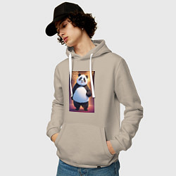 Толстовка-худи хлопковая мужская Панда в свитере под салютом - ai art, цвет: миндальный — фото 2