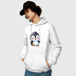 Толстовка-худи хлопковая мужская Маленький радостный пингвинчик, цвет: белый — фото 2