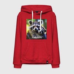 Толстовка-худи хлопковая мужская Два влюбленных енота: любить, цвет: красный