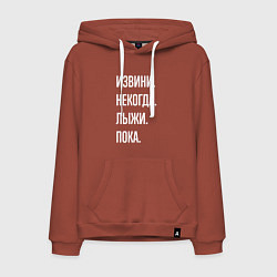 Толстовка-худи хлопковая мужская Извини некогда: лыжи, пока, цвет: кирпичный