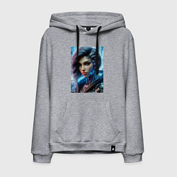 Толстовка-худи хлопковая мужская Cyber girl - ai art, цвет: меланж
