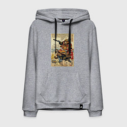 Толстовка-худи хлопковая мужская Самурай Като Киёмаса: гравюра укиё-э, цвет: меланж