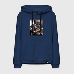 Толстовка-худи хлопковая мужская Девчонка рок гитарист с чёрным котом, цвет: тёмно-синий