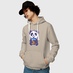 Толстовка-худи хлопковая мужская Drinking panda, цвет: миндальный — фото 2