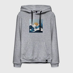 Толстовка-худи хлопковая мужская Горный пейзаж - абстракция с горами, цвет: меланж