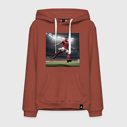Толстовка-худи хлопковая мужская Футболист пинающий мяч, цвет: кирпичный