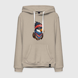 Толстовка-худи хлопковая мужская Птица в бандане в стиле Хип-хоп, цвет: миндальный