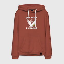 Толстовка-худи хлопковая мужская Дайте миру шанс, цвет: кирпичный