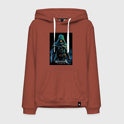 Толстовка-худи хлопковая мужская Assassins creed в капюшоне, цвет: кирпичный