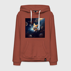 Толстовка-худи хлопковая мужская Корги в космосе, цвет: кирпичный