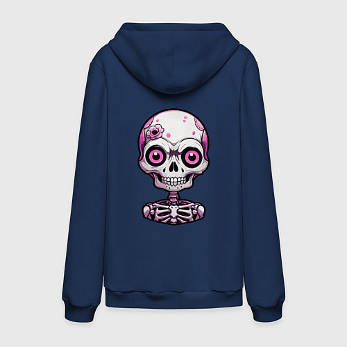 Мужская толстовка-худи Розовый скелет с большими глазами / Тёмно-синий – фото 2