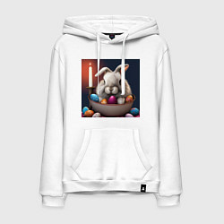 Толстовка-худи хлопковая мужская Пасхальный зайчик при свечах, цвет: белый