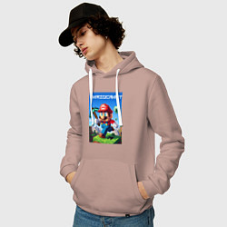 Толстовка-худи хлопковая мужская Minecraft and Mario - ai art collaboration, цвет: пыльно-розовый — фото 2
