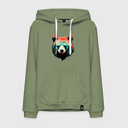 Толстовка-худи хлопковая мужская Голова медведя на фоне леса, цвет: авокадо