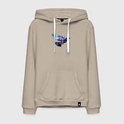 Толстовка-худи хлопковая мужская Голубь с ночным городом внутри, цвет: миндальный