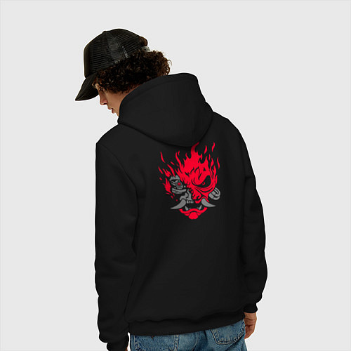 Мужская толстовка-худи Логотип Samurai Cyberpunk 2077 на спине / Черный – фото 4