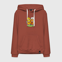 Толстовка-худи хлопковая мужская Две весёлые кружки, цвет: кирпичный