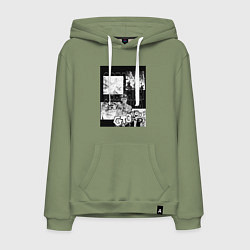 Толстовка-худи хлопковая мужская Эйкити Онидзука коллаж, цвет: авокадо