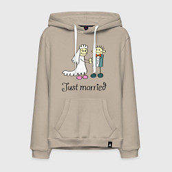 Толстовка-худи хлопковая мужская Just married, цвет: миндальный